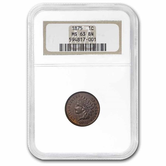 1875 Indian Head Cent MS-63 NGC CAC (Brown) 1875 Indian Head Cent MS-63 NGC CAC (Brown)