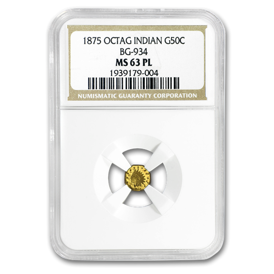 1875 Indian Octagonal 50 Cent Gold MS-63 NGC (PL, BG-934) 1875 Indian Octagonal 50 Cent Gold MS-63 NGC (PL, BG-934)