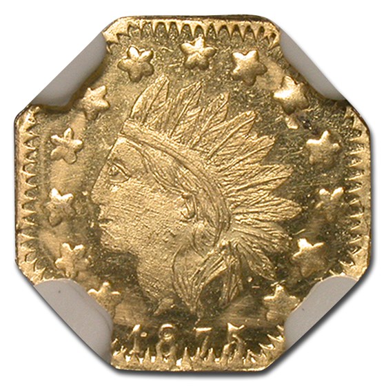 1875 Indian Octagonal 50 Cent Gold Token MS-65 NGC (DPL) 1875 Indian Octagonal 50 Cent Gold Token MS-65 NGC (DPL)