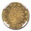 1875 Indian Round 25 Cent Gold MS-63 NGC (BG-848)