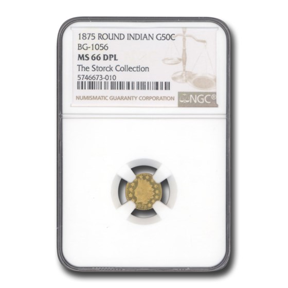 1875 Indian Round 50 Cent Gold MS-66 NGC (DPL, BG-1056) 1875 Indian Round 50 Cent Gold MS-66 NGC (DPL, BG-1056)