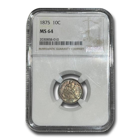 1875 Liberty Seated Dime MS-64 NGC
