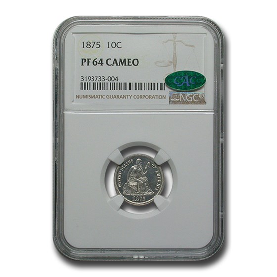 1875 Liberty Seated Dime PF-64 Cameo NGC CAC 1875 Liberty Seated Dime PF-64 Cameo NGC CAC