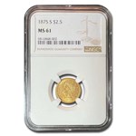 1875-S $2.50 Liberty Gold Quarter Eagle MS-61 NGC