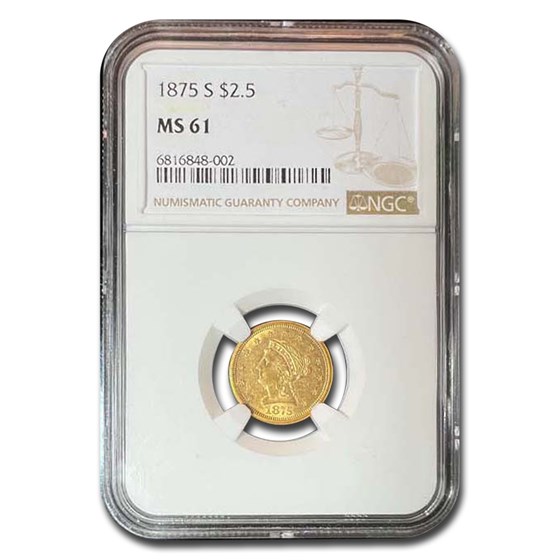 1875-S $2.50 Liberty Gold Quarter Eagle MS-61 NGC 1875-S $2.50 Liberty Gold Quarter Eagle MS-61 NGC