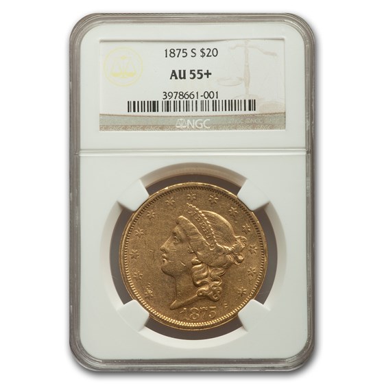1875-S $20 Liberty Gold Double Eagle AU-55+ NGC 1875-S $20 Liberty Gold Double Eagle AU-55+ NGC