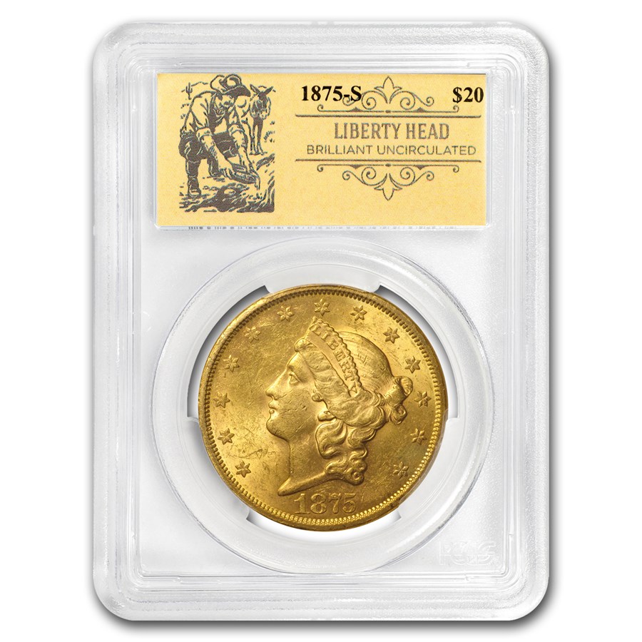 1875-S $20 Liberty Gold Double Eagle BU PCGS (Prospector Label)