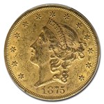 1875-S $20 Liberty Gold Double Eagle MS-60 PCGS CAC