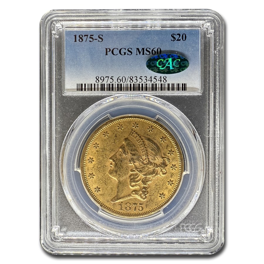 1875-S $20 Liberty Gold Double Eagle MS-60 PCGS CAC