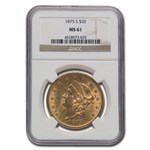 1875-S $20 Liberty Gold Double Eagle MS-61 NGC