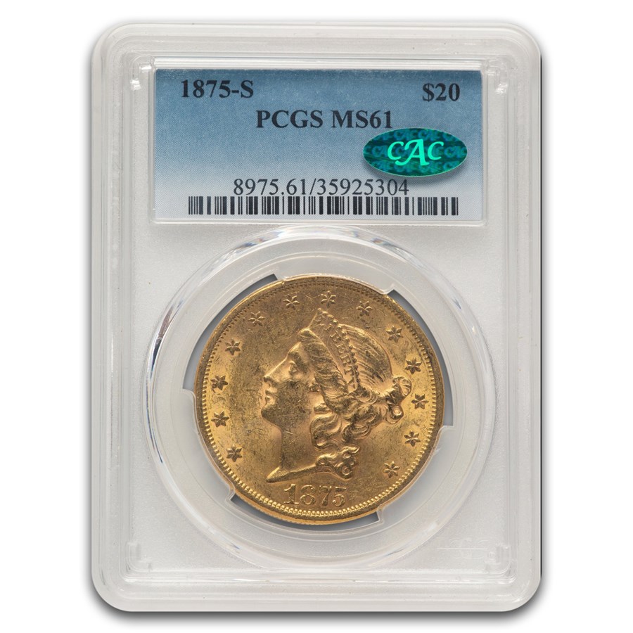 1875-S $20 Liberty Gold Double Eagle MS-61 PCGS CAC
