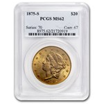 1875-S $20 Liberty Gold Double Eagle MS-62 PCGS