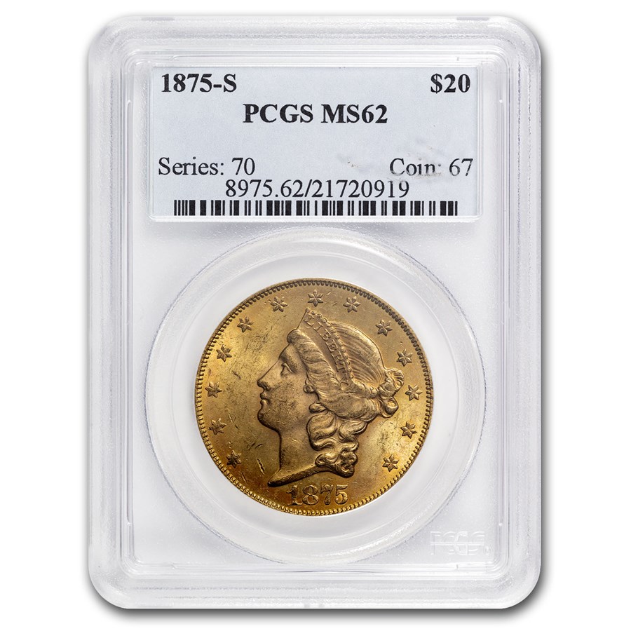 1875-S $20 Liberty Gold Double Eagle MS-62 PCGS