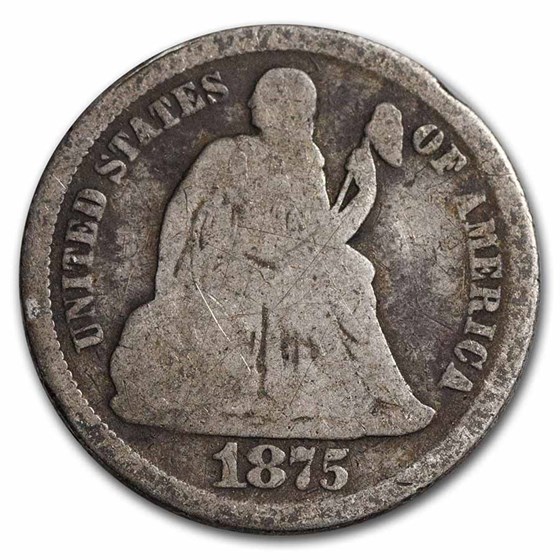 1875-S Liberty Seated Dime Below Bow AG