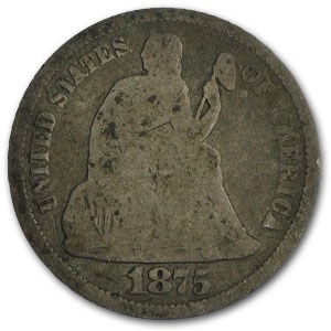 1875-S Liberty Seated Dime S Above Bow Good