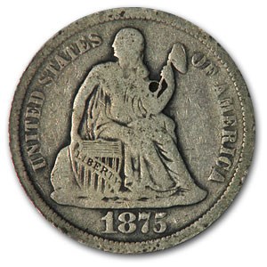 1875-S Liberty Seated Dime S Below Bow VG