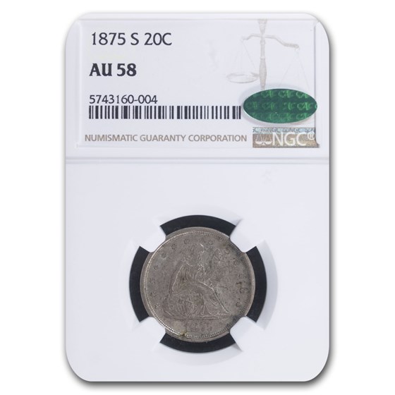 1875-S Twenty Cent Piece AU-58 NGC CAC 1875-S Twenty Cent Piece AU-58 NGC CAC