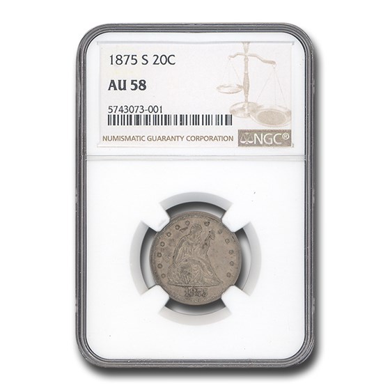 1875-S Twenty Cent Piece AU-58 NGC 1875-S Twenty Cent Piece AU-58 NGC