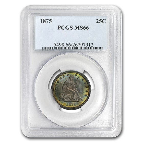 1875 Seated Liberty Quarter MS-66 PCGS (Beautiful Color) 1875 Seated Liberty Quarter MS-66 PCGS (Beautiful Color)