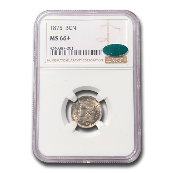 1875 Three Cent Nickel MS-66+ NGC CAC 1875 Three Cent Nickel MS-66+ NGC CAC