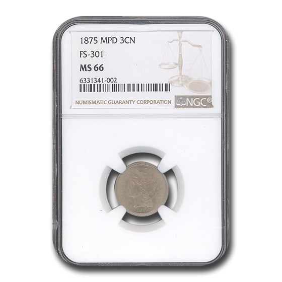 1875 Three Cent Nickel MS-66 NGC (MPD FS-301) 1875 Three Cent Nickel MS-66 NGC (MPD FS-301)