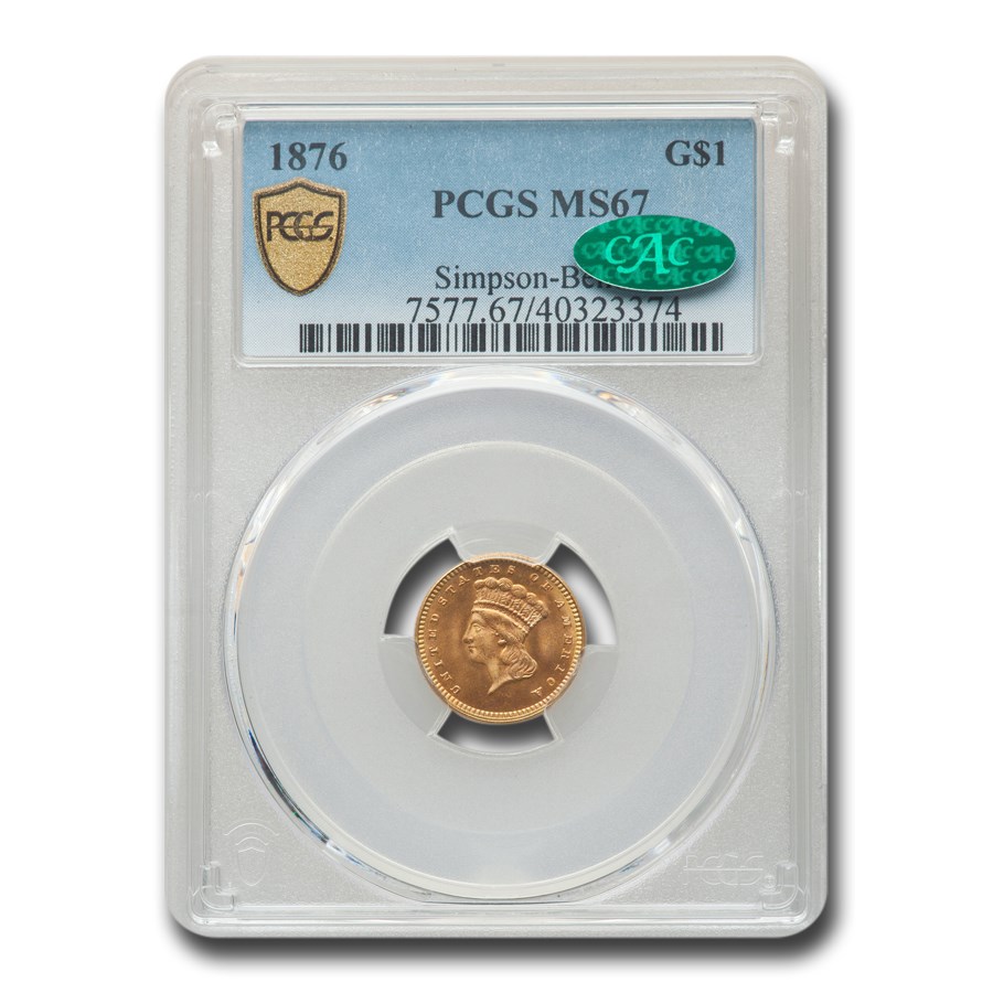 1876 $1 Indian Head Gold MS-67 PCGS CAC