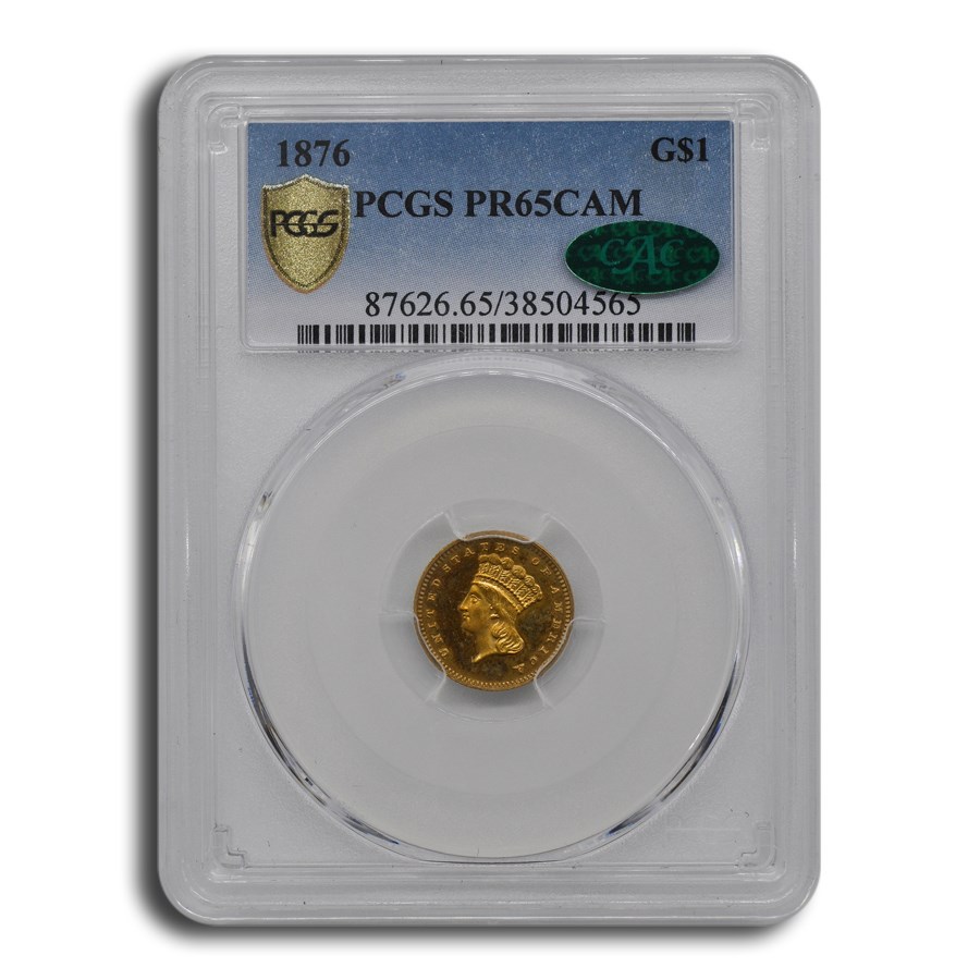1876 $1 Indian Head Gold PR-65 Cameo PCGS CAC