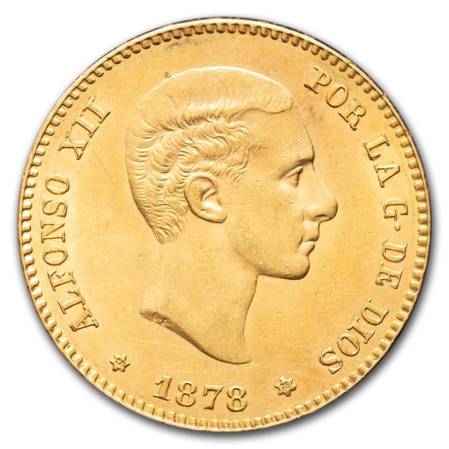 1876-1880 Spain Gold 25 Pesetas Alfonso XII BU