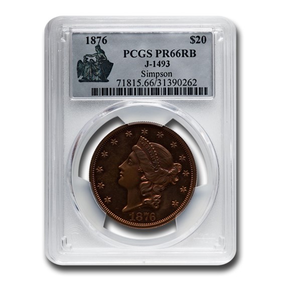 1876 $20 Liberty Double Eagle Pattern PR-66 PCGS (RB, J-1493)