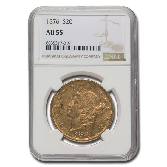 1876 $20 Liberty Gold Double Eagle AU-55 NGC 1876 $20 Liberty Gold Double Eagle AU-55 NGC