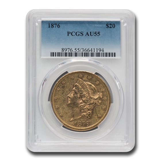 1876 $20 Liberty Gold Double Eagle AU-55 PCGS