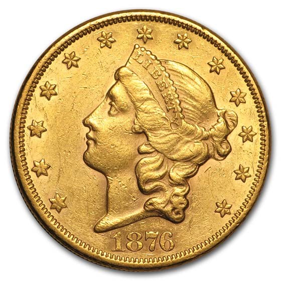 1876 $20 Liberty Gold Double Eagle AU