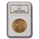 1876 $20 Liberty Gold Double Eagle MS-61 NGC