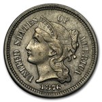 1876 3 Cent Nickel AU