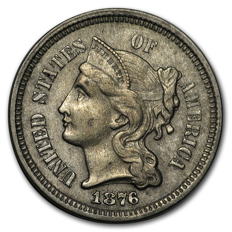 1876 3 Cent Nickel AU