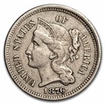1876 3 Cent Nickel XF