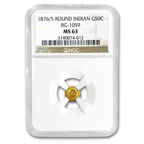 1876/5 Indian Round 50 Cent Gold MS-63 NGC (BG-1059) 1876/5 Indian Round 50 Cent Gold MS-63 NGC (BG-1059)