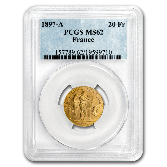 1876-A France Gold 20 Francs Angel MS-62 PCGS 1876-A France Gold 20 Francs Angel MS-62 PCGS