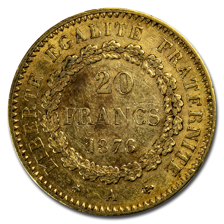 希少品 1920年代 フランス 彫金プレス金型 アクエリアス Buy 1876-A France Gold 20 Francs Lucky Angel BU | APMEX