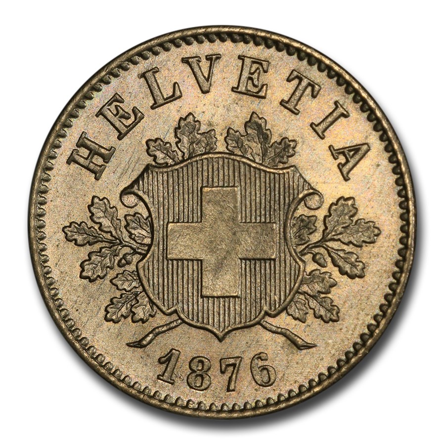 1876-B Switzerland 10 Rappen MS-66 PCGS