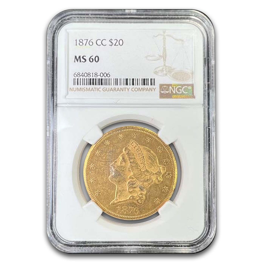 1876-CC $20 Liberty Gold Double Eagle MS-60 NGC