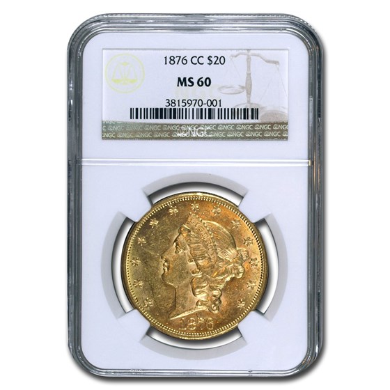 1876-CC $20 Liberty Gold Double Eagle MS-60 NGC 1876-CC $20 Liberty Gold Double Eagle MS-60 NGC