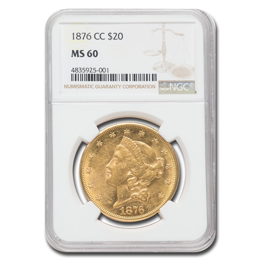 1876-CC $20 Liberty Gold Double Eagle MS-60 NGC