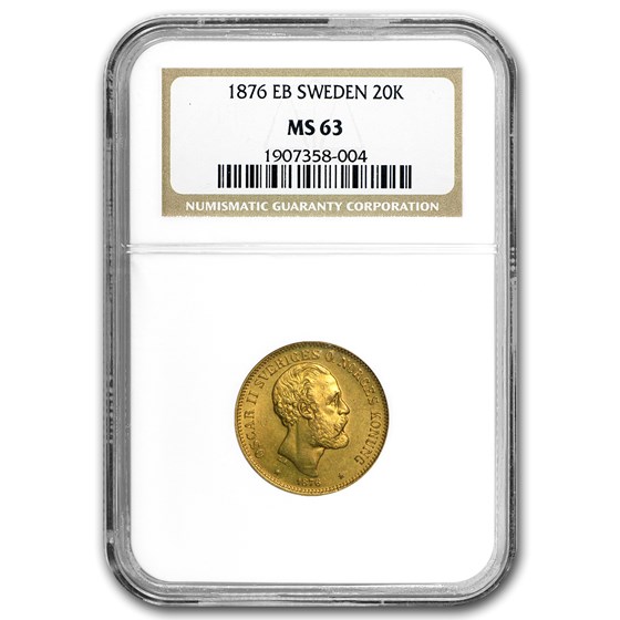 1876 EB Sweden Gold 20 Kronor MS-63 NGC 1876 EB Sweden Gold 20 Kronor MS-63 NGC
