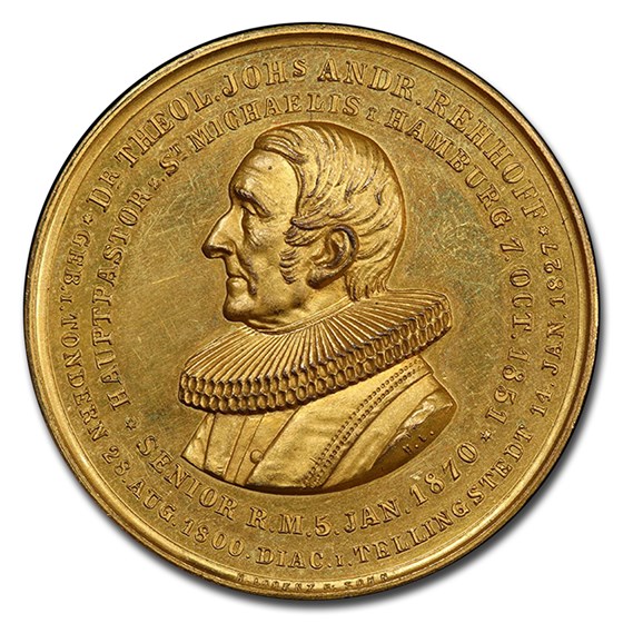 1876 German States Hamburg Gilt AE Medal SP-63 PCGS 1876 German States Hamburg Gilt AE Medal SP-63 PCGS