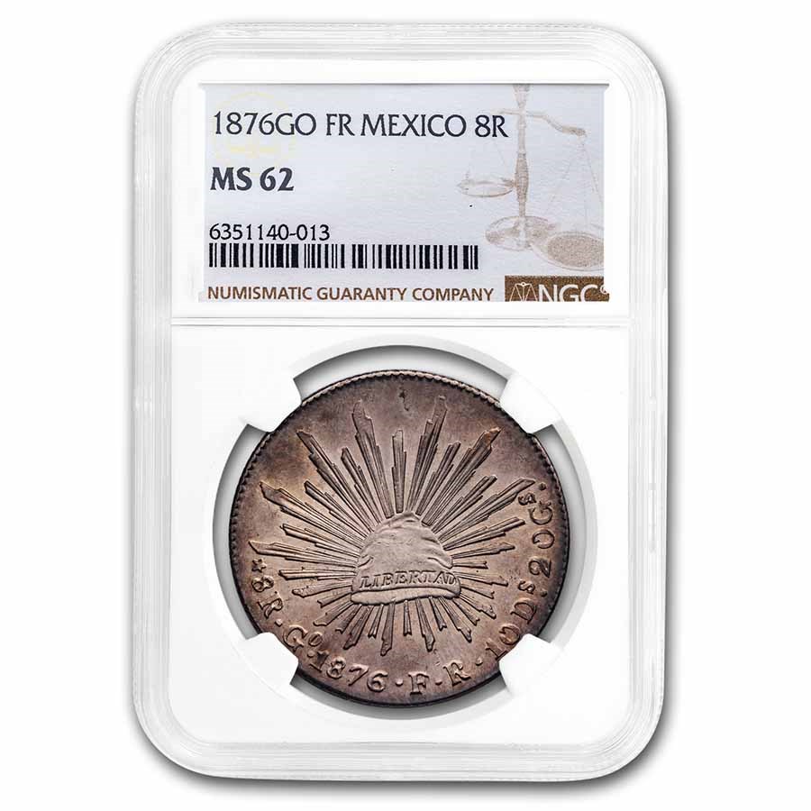 1876-Go FR Mexico Silver 8 Reales MS-62 NGC