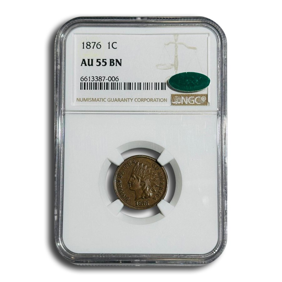 1876 Indian Head Cent AU-55 NGC CAC (Brown)