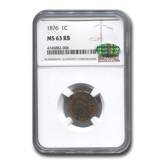 1876 Indian Head Cent MS-63 NGC CAC (Red/Brown) 1876 Indian Head Cent MS-63 NGC CAC (Red/Brown)