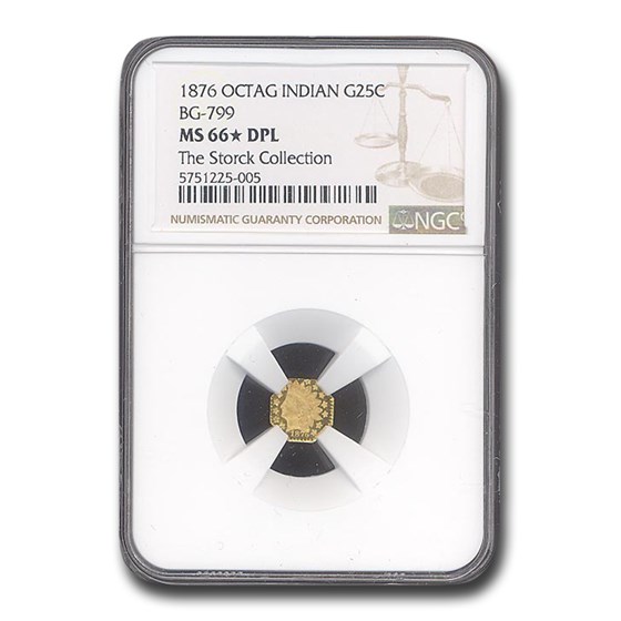 1876 Indian Octagonal 25 Cent Gold MS-66* NGC (DPL BG-789) 1876 Indian Octagonal 25 Cent Gold MS-66* NGC (DPL BG-789)