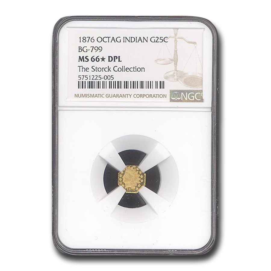 1876 Indian Octagonal 25 Cent Gold MS-66* NGC (DPL BG-789)